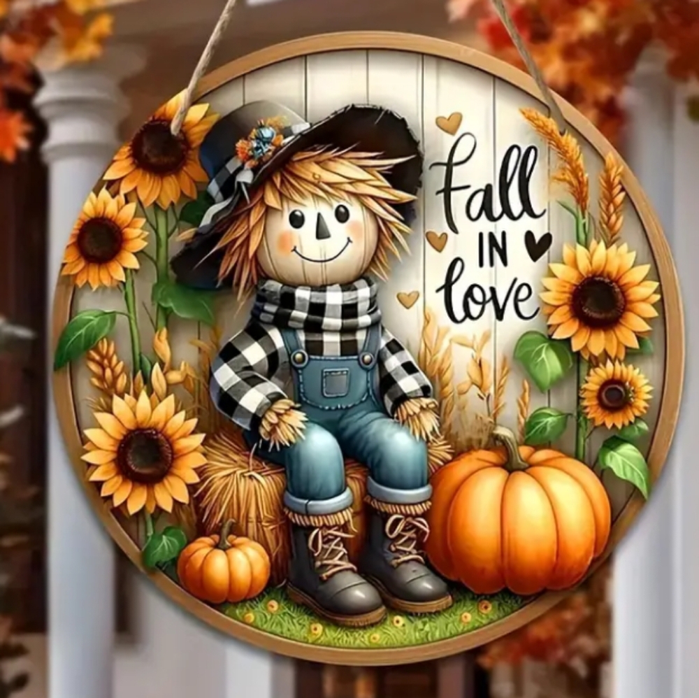 Autumn Scarecrow Harvest Wooden Sign